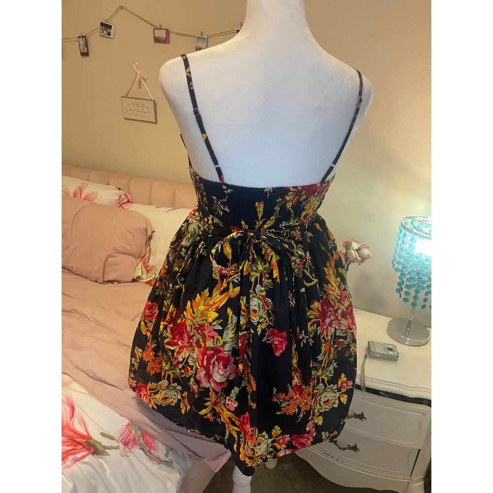 navy and floral ruffle neckline y2k dress - Picture 3 of 3